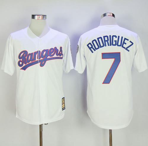 Mitchell And Ness Rangers #7 Ivan Rodriguez White Throwback Stitched MLB Jersey - Click Image to Close